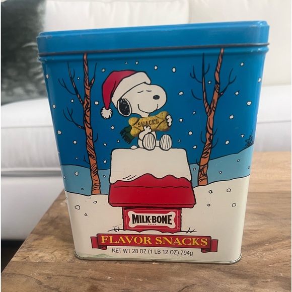 Vintage Snoopy Milk Bone Flavor Snacks Christmas Tin 1996 - Picture 1 of 8